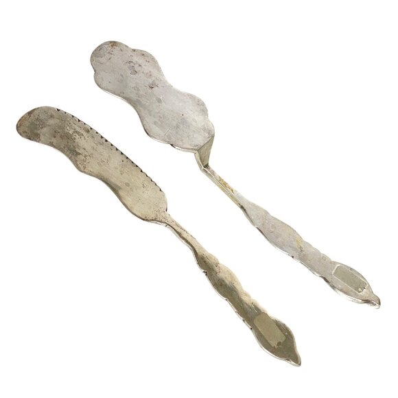 Handcrafted Aluminum Lasagna Knife Server Set With Embossed Floral Design Vtg - Picture 3 of 8